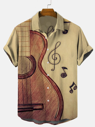 Music Elements Fashion Print Beach Short-sleeved Hawaiian Shirt, Summer Gift For Women, Men