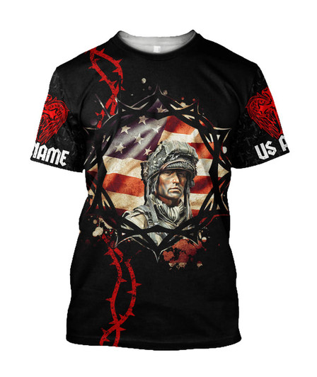 FUNSTUFFPRINT God Bless US Army Independence Day Customized Shirt - Christian 3d Shirts For Men Women - Custom Name T-Shirt 3D T-shirt