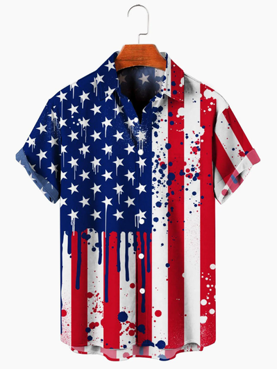 Men's American Flag Print 4th of july hawaiian Shirt for men and women