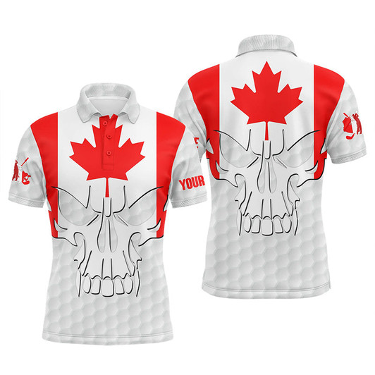 FUNSTUFFPRINT  Mens golf polo shirts Canadian flag patriotic custom skull golf ball shirt for men  Polo Shirt Size S-5XL