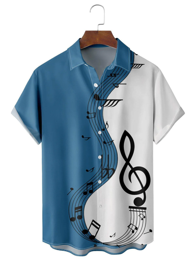 Casual Music Symbol Patchwork Print Men's hawaiian Shirt