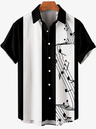 Music Elements Fashion Print Beach Short-sleeved Hawaiian Shirt