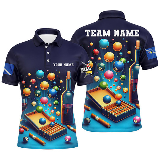 FUNSTUFFPRINT Personalized Billiard Games Las Vegas Flag Men Polo Shirts, Pool Balls Team League Billiard  Polo Shirt Size S-5XL