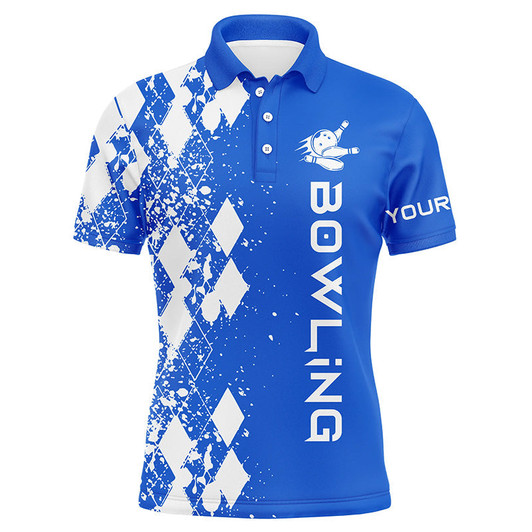 FUNSTUFFPRINT Men's bowling polo shirt custom blue bowling shirts for men personalized bowling gift bowler Polo Shirt Size S-5XL