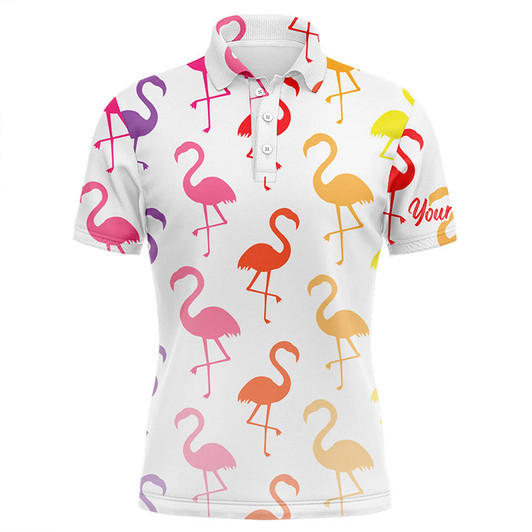 FUNSTUFFPRINT  Mens golf polo shirt rainbow flamingos pattern custom team flamingo golf shirts, mens golf tops  Polo Shirt Size S-5XL