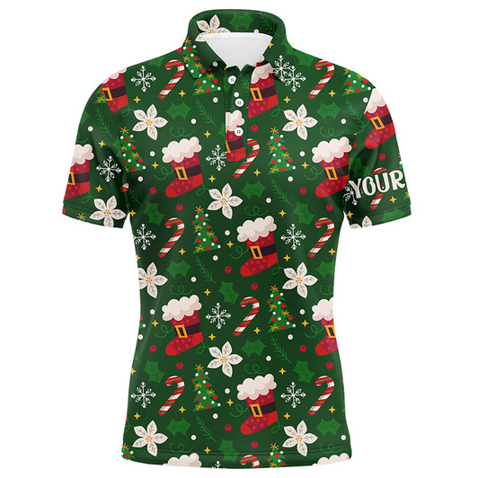 FUNSTUFFPRINT Funny Green Christmas pattern custom Men golf polo shirts, personalized Christmas golf gifts for team  Polo Shirt Size S-5XL