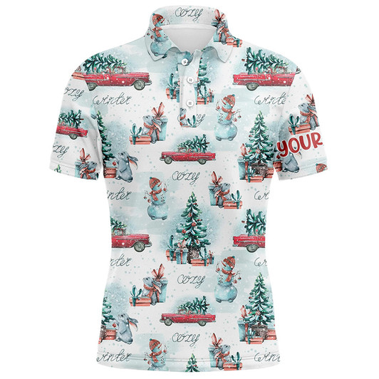 FUNSTUFFPRINT Watercolor Snowmen Christmas Trees Mens Golf Polo Shirt Custom Cozy Christmas Golf Shirts For Men  Polo Shirt Size S-5XL