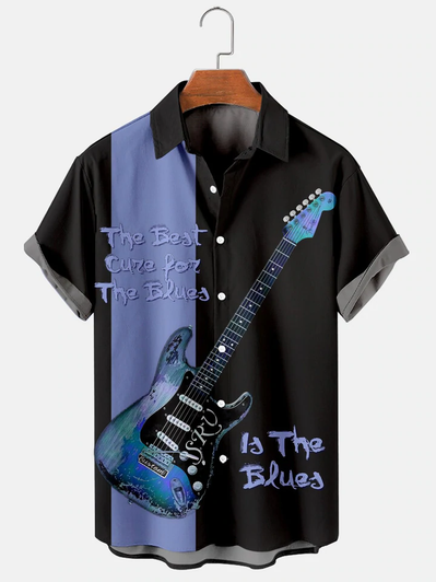 Men's Simple Music Guitar Patchwork Hawaiian Shirt for men