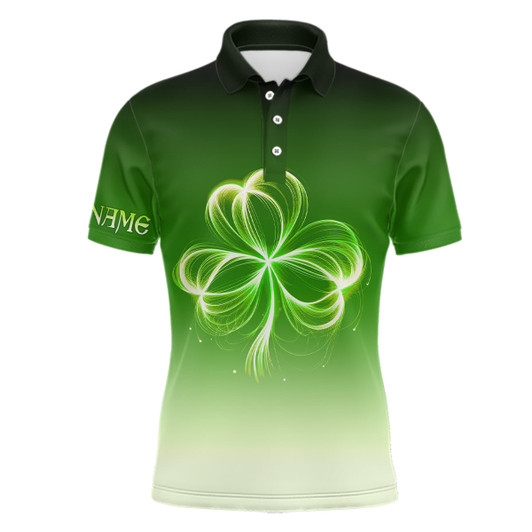 FUNSTUFFPRINT Mens golf polo shirts custom gradient green light clover st patrick's day golf apparel  Polo Shirt Size S-5XL