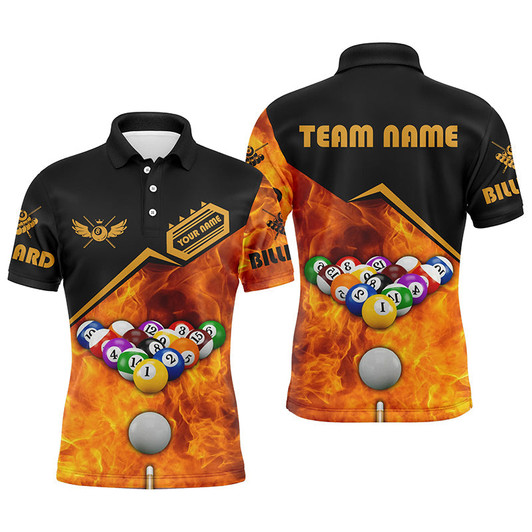 FUNSTUFFPRINT Billiard Ball Set In Fire Personalized 3D Polo Shirts For Men, Custom Billiard Team Shirts Player  Polo Shirt Size S-5XL