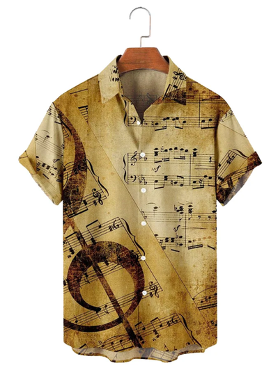 Men'S Simple Retro Sheet Music Violin Print Casual Shirt