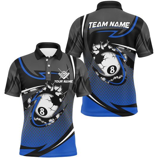 FUNSTUFFPRINT Funny 8 Ball Pool Blue Billiard Jerseys For Men Custom   Polo Shirt Size S-5XL