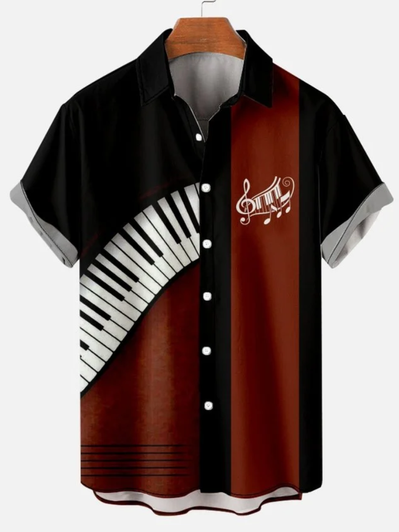 Men’s Casual Short Sleeve Music Hawaiian Shirt