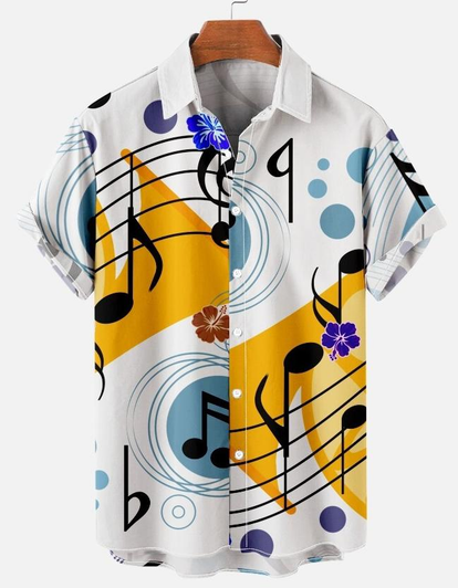 Men's Casual Music Guitar Simple Patchwork Shirt