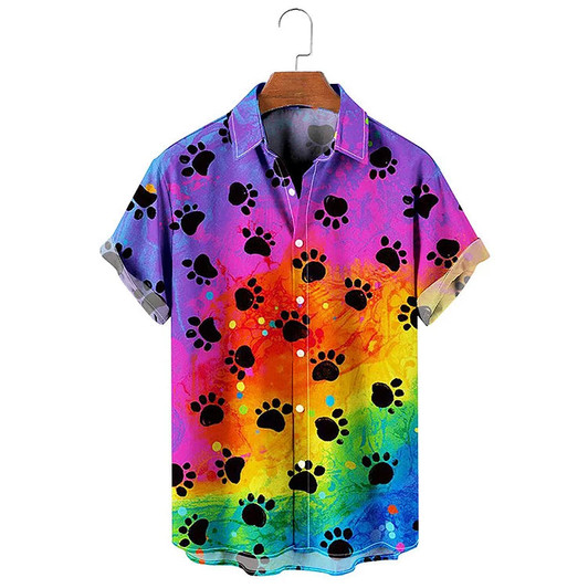 Rainbow Of Paw Print Hawaiian Shirt, Hawaiian Shirt for men, Gift for dog lover