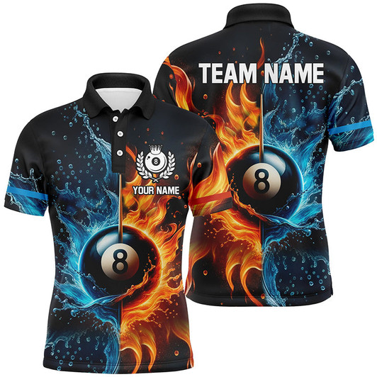 FUNSTUFFPRINT Customized Billiard Water And Fire 3D Printed Men  Polo Shirt Size S-5XL