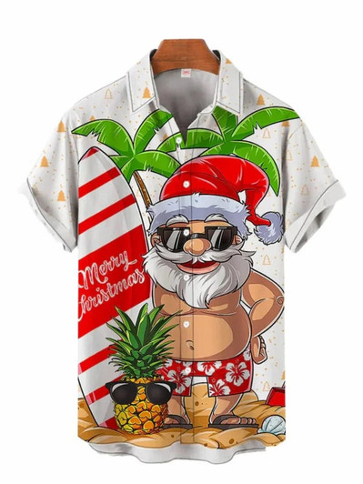 Summer Sunbathing Santa Caus Printing Men's Shirt, Hawaiian shirt for men
