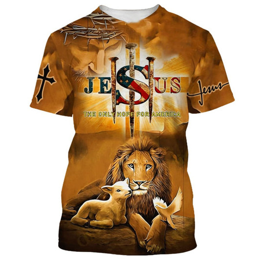FUNSTUFFPRINT Jesus Lion And The Lamb 3d Shirts - Christian T Shirts For Men And Women 3D T-shirt