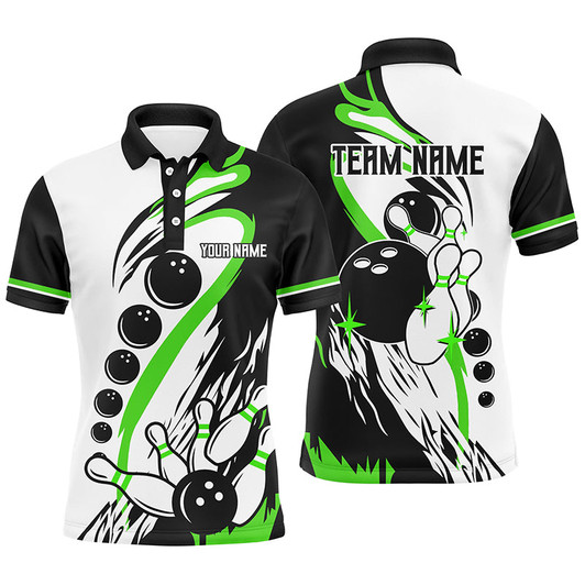 FUNSTUFFPRINT  Black and white retro bowling league jerseys custom Men Bowling Polo Shirt, gifts for bowlers   Polo Shirt Size S-5XL