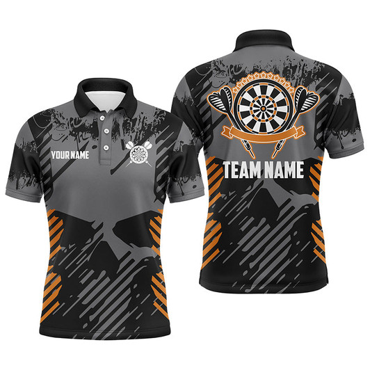 FUNSTUFFPRINT  Grey Grunge Orange Skull Mens Darts  Polo Shirt Size S-5XL