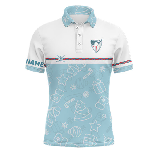 FUNSTUFFPRINT  Personalized Blue Christmas Golf Mens Polo Shirt Custom Winter Xmas Pattern Cool Golf   Polo Shirt Size S-5XL