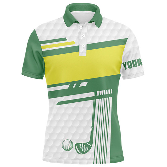 FUNSTUFFPRINT  Mens golf polo shirts custom white, green and yellow golf clubs best mens golf wears  Polo Shirt Size S-5XL