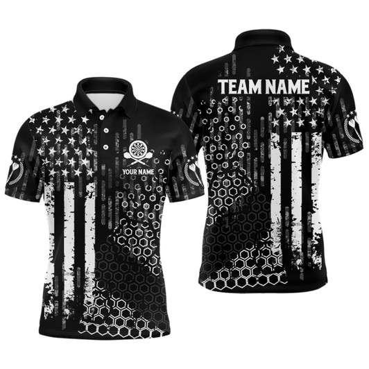FUNSTUFFPRINT  Personalized Us Flag Hive Pattern Darts Men Polo Shirt Patriotic Darts  Polo Shirt Size S-5XL