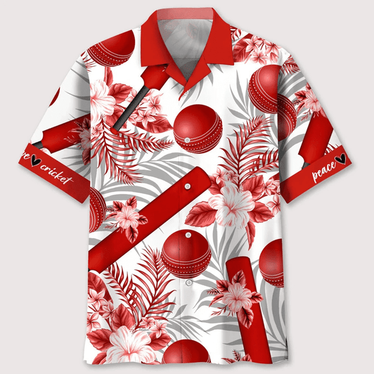Cricket Red Pattern Flower Hawaiian Shirt, Peace Love Cricket Shirt