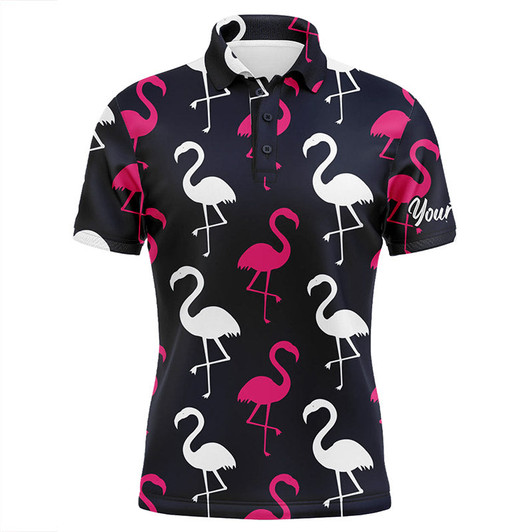 FUNSTUFFPRINT  Mens golf polo shirt pink white flamingos pattern custom team flamingo golf    Polo Shirt Size S-5XL