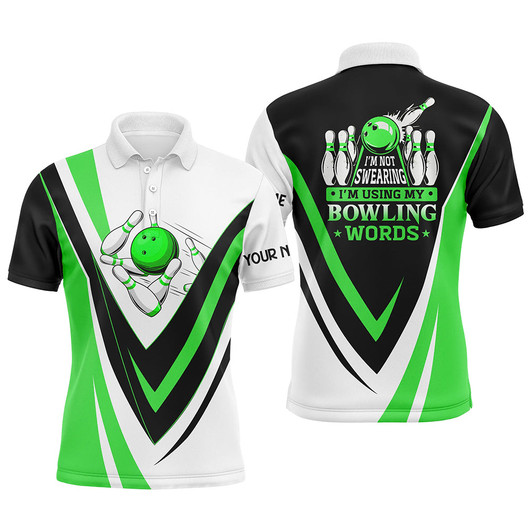 FUNSTUFFPRINT  Custom bowling polo shirts for men I'm not swearing, I'm using my bowling words green   Polo Shirt Size S-5XL