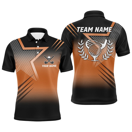 FUNSTUFFPRINT   Black and orange star pattern Mens golf polo shirts custom  Polo Shirt Size S-5XL