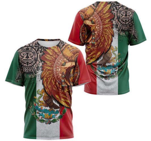 FUNSTUFFPRINT Personalized Aztec Mayan Warrior Mexican Coat Of Arms Flag 3D Printed T-Shirt, Hoodie, Long Sleeve Shirt 3D T-shirt