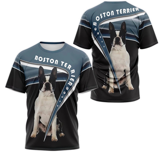 FUNSTUFFPRINT Personalized T-Shirt, Hoodie - White Boston Terrier Dog 3D Printed 3D T-shirt