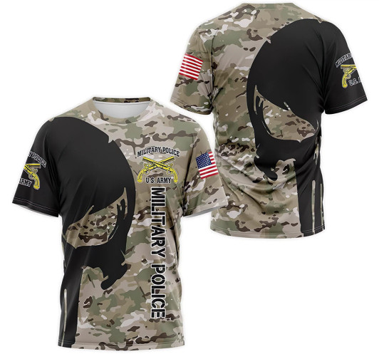 FUNSTUFFPRINT Personalized T-Shirt, Hoodie - Military Police Skull Army Us Camo 3D Printed 3D T-shirt