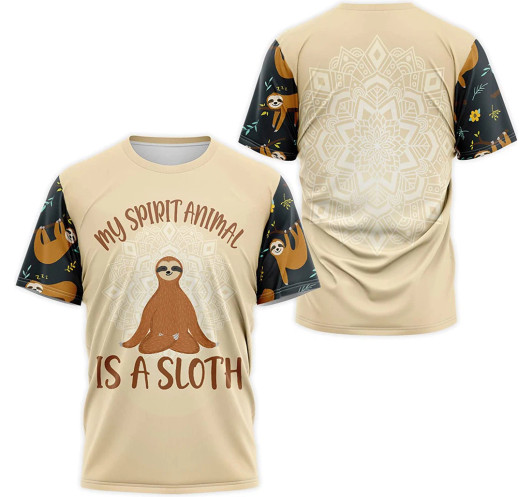FUNSTUFFPRINT Personalized T-Shirt, Hoodie - Mandala My Spirit Animal Is A Sloth Pattern 3D Printed 3D T-shirt