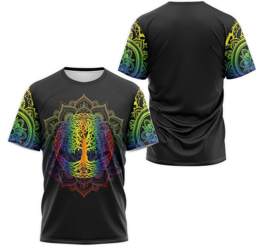 FUNSTUFFPRINT Personalized T-Shirt, Hoodie - Multicolor Tree Mandala 3D Printed 3D T-shirt