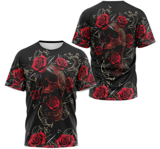 FUNSTUFFPRINT Personalized T-Shirt, Hoodie - Skull Rose Flower Pattern 3D Printed 3D T-shirt