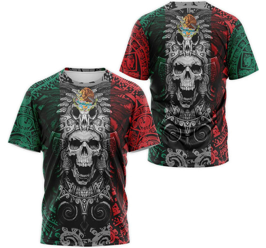 FUNSTUFFPRINT Personalized T-Shirt, Hoodie - Mexico Coat Of Arms Skull Aztec Mayan Warrior Pattern 3D Printed 3D T-shirt