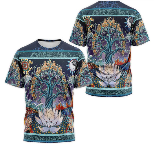FUNSTUFFPRINT Personalized T-Shirt, Hoodie - Tree Sun Lunisolar Hand Lotus Flower Mandala Painting 3D Printed 3D T-shirt