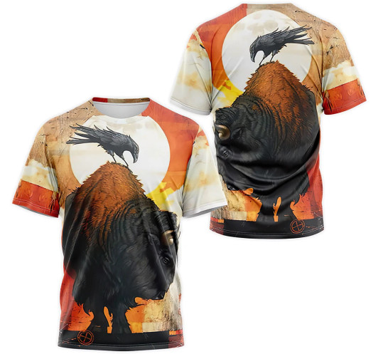FUNSTUFFPRINT Personalized T-Shirt, Hoodie - Native American Bison Bull Buffalo Sun 3D Printed 3D T-shirt