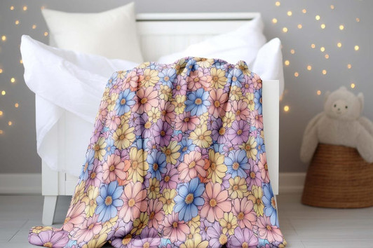 FUNSTUFFPRINT Pastel Floral Pattern Velveteen Baby Blanket, Whimsical Flowers Blanket Design, Sherpa Blanket Nursery Room Decor, Baby Girl Blanket