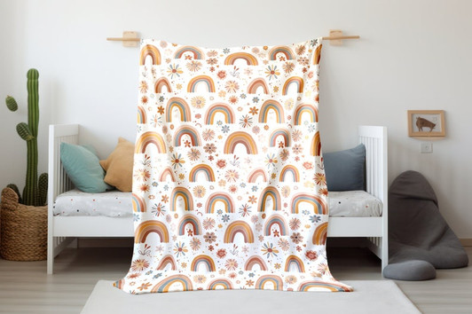 FUNSTUFFPRINT Rainbows and Flowers Blanket, Baby Shower Gift, Floral Blanket, Baby Girl Blanket, Velveteen Blanket Swaddle, Kids Blanket, Sherpa Blanket