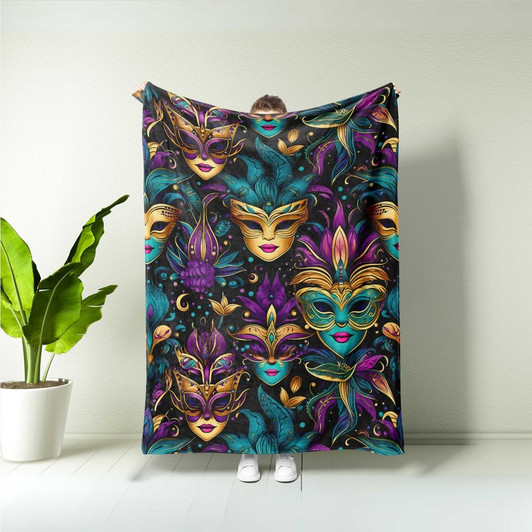FUNSTUFFPRINT Mardi Gras Carnival Mask Blanket,Home Gift,Mardi Gras Lips,Fleur De Lis,Mardi Gras Gift For Women,Mardi Gras Parade Art,Masquerade Mask