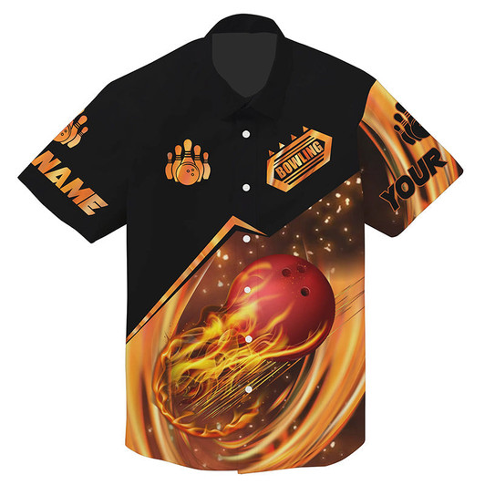 Custom Hawaiian Bowling Shirts Custom Name Flame Bowling Shirt, Personalized Bowling Team Shirts