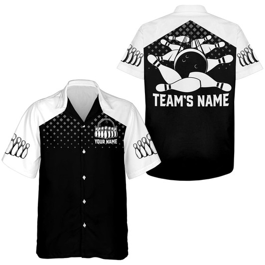 Custom Hawaiian Bowling Shirt For Men Women Custom Bowling Hawaiian Black White Bowling Shirt For Team