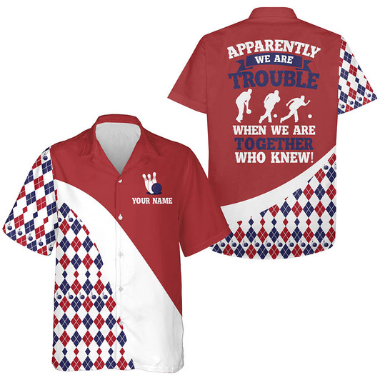 Custom Personalized Hawaiian Bowling Shirt For Men Women Red Argyle Blowing, Idea Gift for Bowling Lover