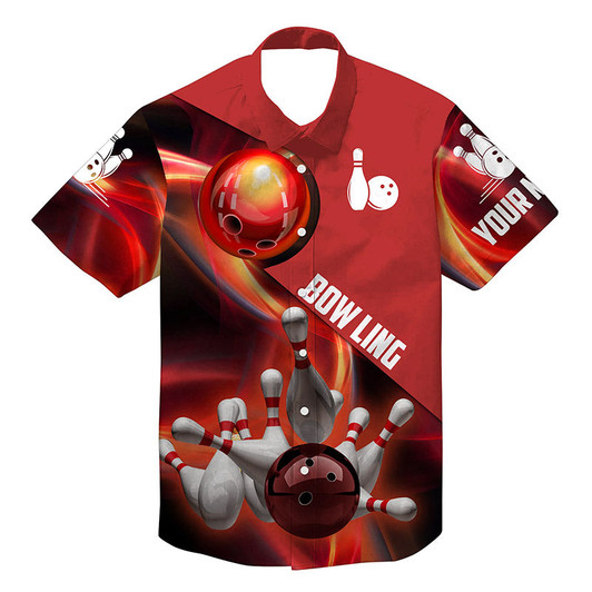 Custom Hawaiian Bowling Shirts Custom Name Red Flame Bowling Shirt, Personalized Bowling Team Shirts