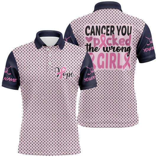 FUNSTUFFPRINT  You Picked The Wrong Girl Breast Cancer Awareness Mens Golf Polo Shirt Pink Golf  Polo Shirt Size S-5XL