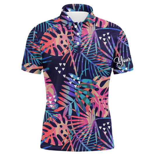 FUNSTUFFPRINT Men golf polo upf shirts with colorful tropical plants and palm leaves custom team golf  Polo Shirt Size S-5XL