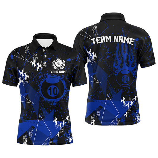 FUNSTUFFPRINT Personalized Blue Grunge 10 Ball Billiard Men Polo Shirts, Custom Billiard Jersey For Pool Player  Polo Shirt Size S-5XL
